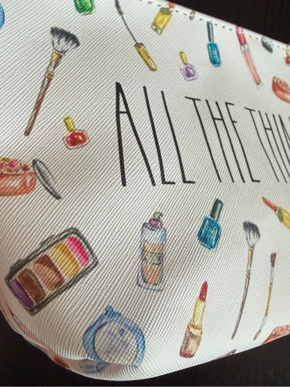 RAE DUNN "All The Things" Cosmetic Bag Small White Makeup Graphic NWT - Picture 6 of 11